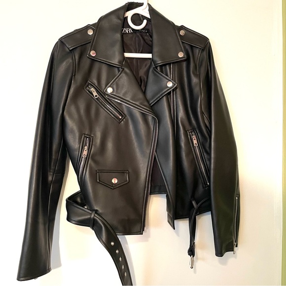 Zara black leather moto jacket - Picture 3 of 5